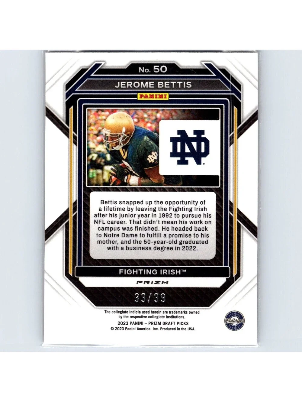 2023 Panini Prizm Draft Picks - Jerome Bettis #50 - Orange Finite #/39